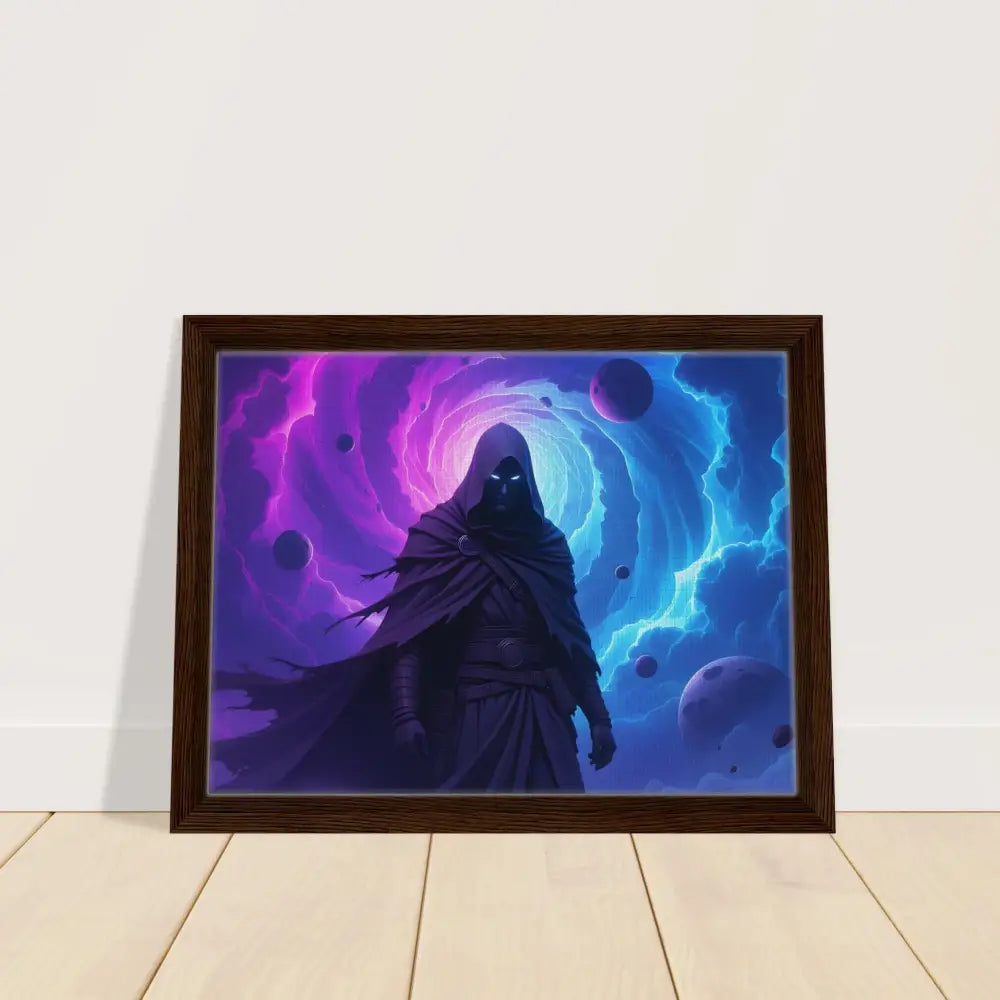 Framed fantasy art of a cloaked figure from Voidwalkers Gate on PixiOnyx wall art