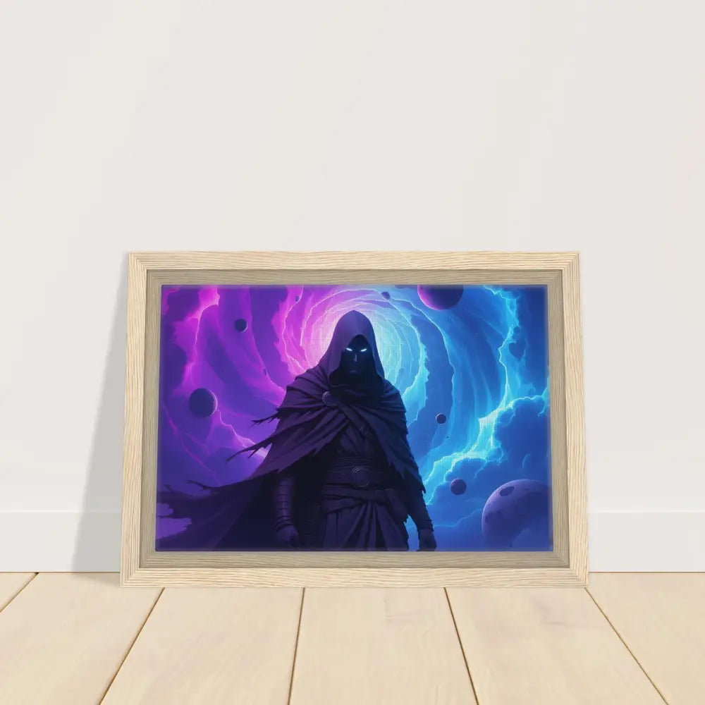 Framed fantasy art print featuring a cloaked figure from Voidwalker’s Gate Wall Art