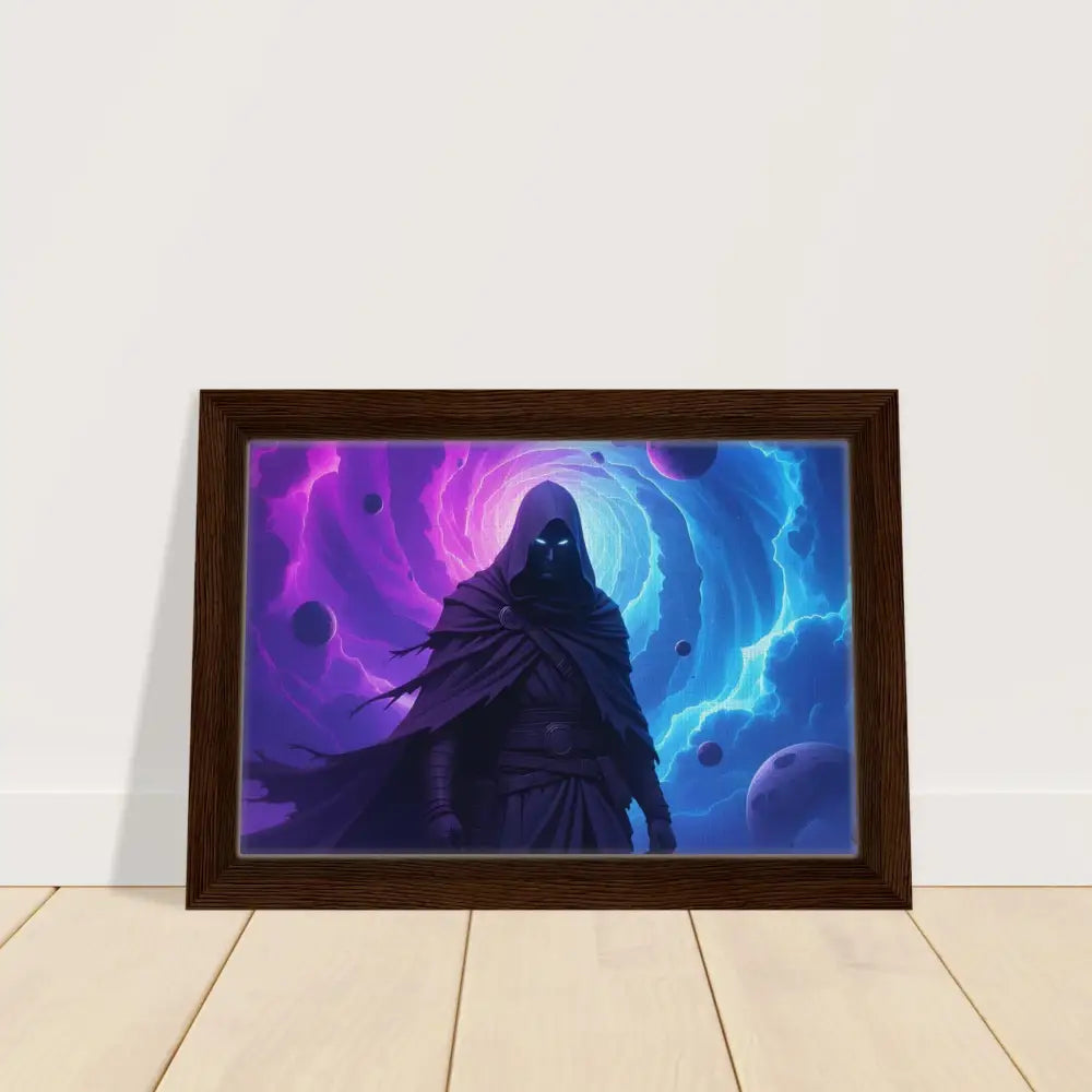 Framed fantasy artwork of a cloaked figure from Voidwalker’s Gate Wall Art