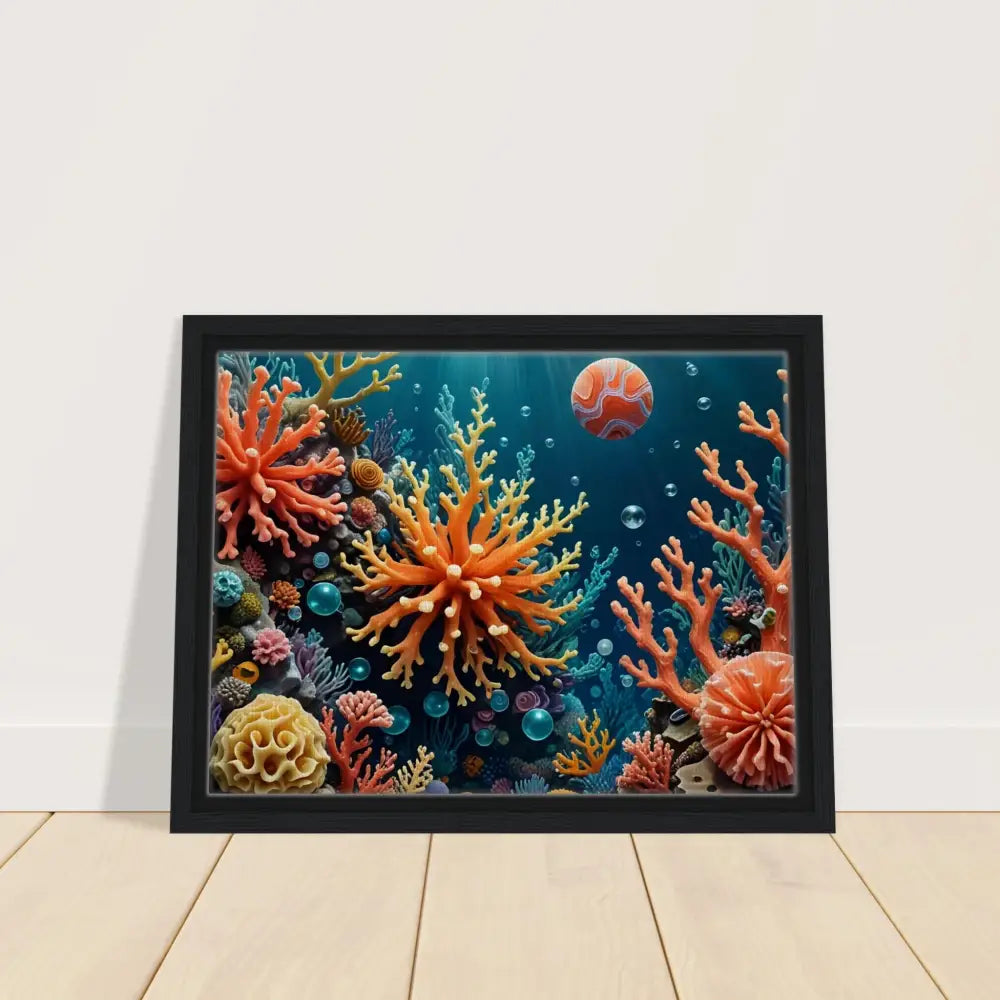 Framed coral reef artwork on display in Framed Canvas Coral Reverie PixiOnyx Undersea Dreamscape
