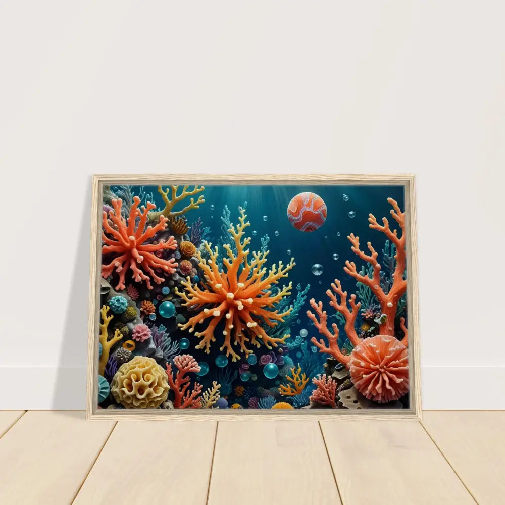 Framed Coral Reef Artwork on a Canvas titled Coral Reverie by PixiOnyx Undersea Dreamscape