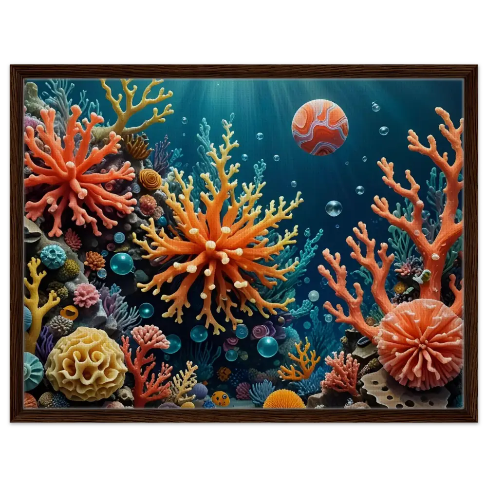 Framed Coral Reef Artwork displayed in Framed Canvas Coral Reverie PixiOnyx Undersea Dreamscape