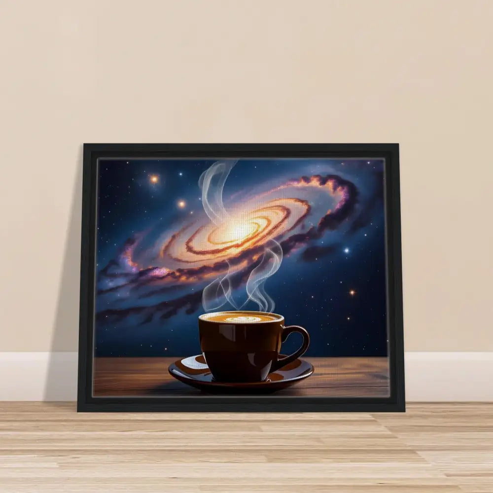 Framed galaxy coffee cup art on PixiOnyx Dreamscape Canvas product display