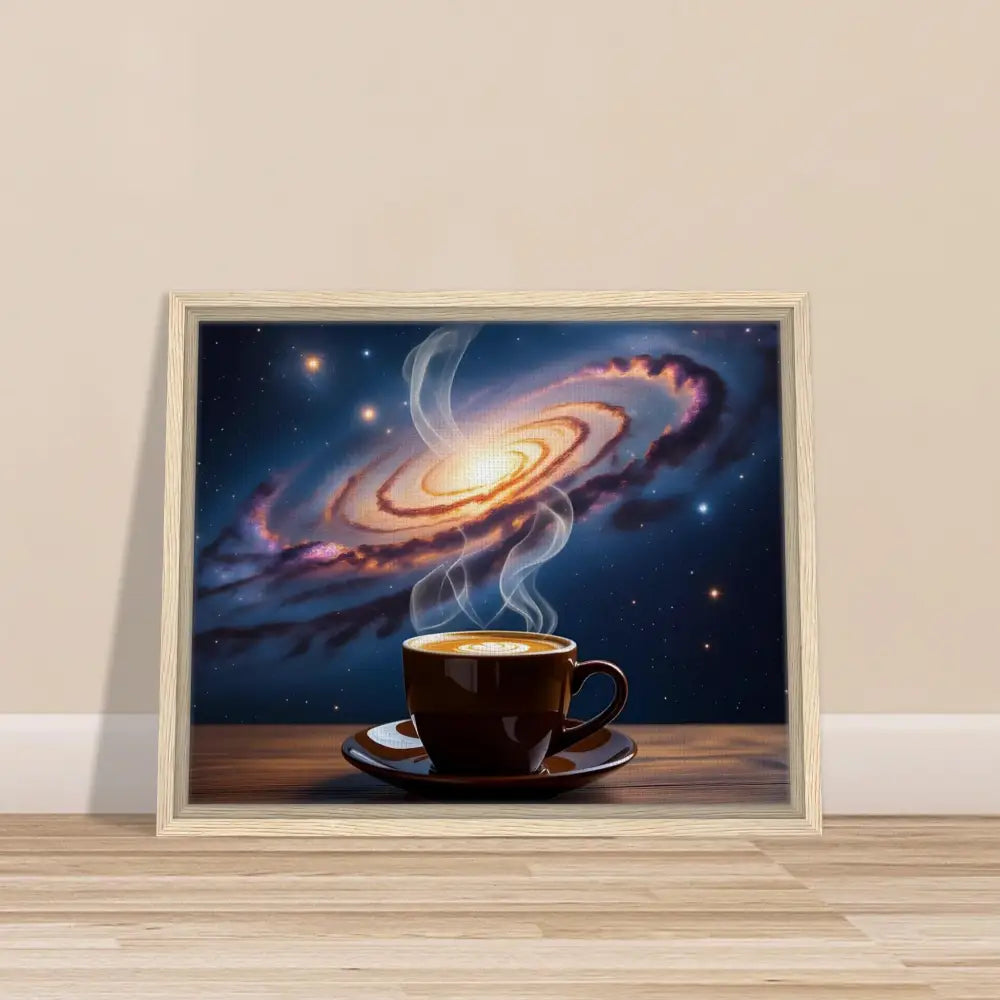 Framed galaxy coffee art on PixiOnyx Dreamscape Canvas for cosmic coffee lovers