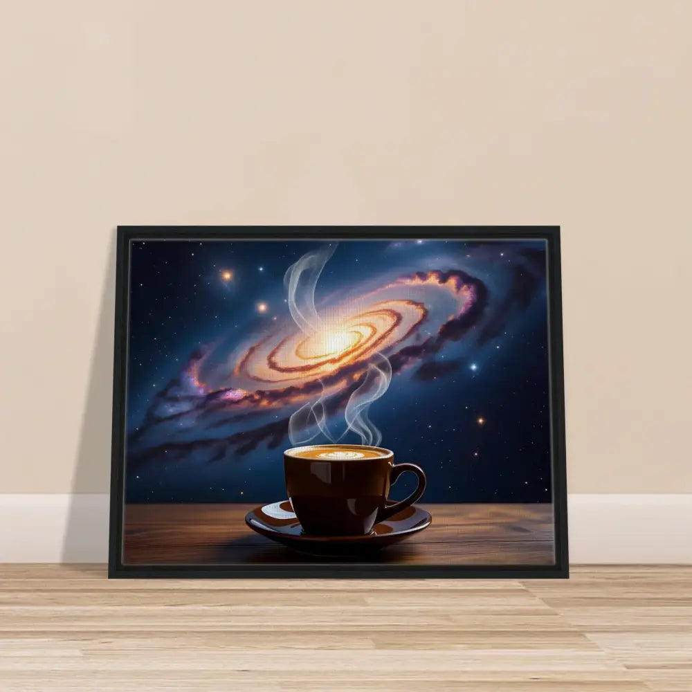Framed galaxy coffee art on PixiOnyx Dreamscape Canvas product display
