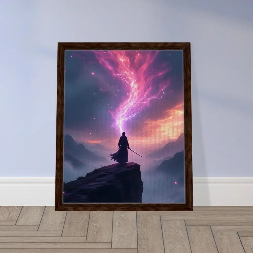 Framed fantasy art print titled Cosmic Cliff displayed in PixiOnyx Power on the Edge Canvas