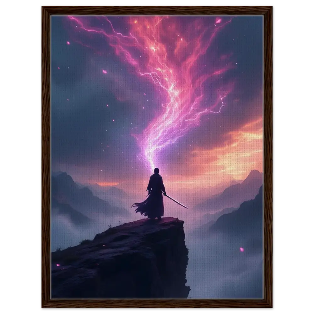 Framed fantasy warrior art displayed on PixiOnyx Power on the Edge Canvas