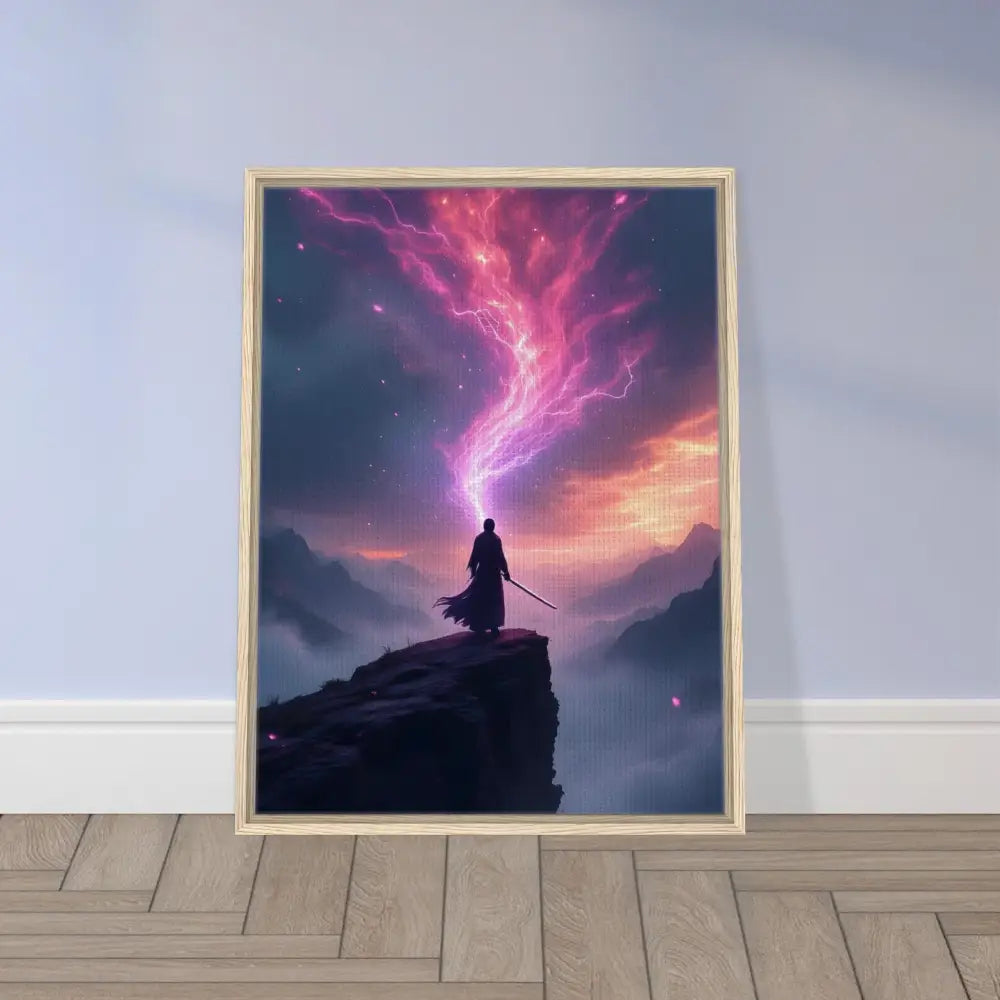 Framed fantasy art print titled Cosmic Cliff displayed on PixiOnyx Power Edge Canvas