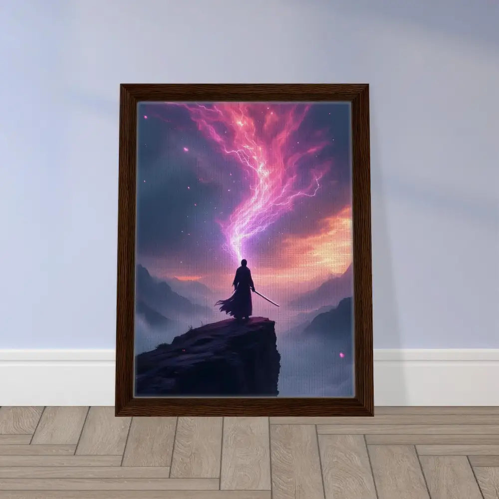 Framed fantasy art print on Cosmic Cliff canvas in PixiOnyx Power Edge Display