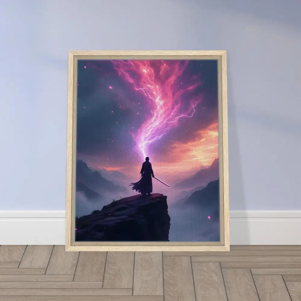 Framed fantasy art print titled Cosmic Cliff displayed in PixiOnyx Power Edge Canvas
