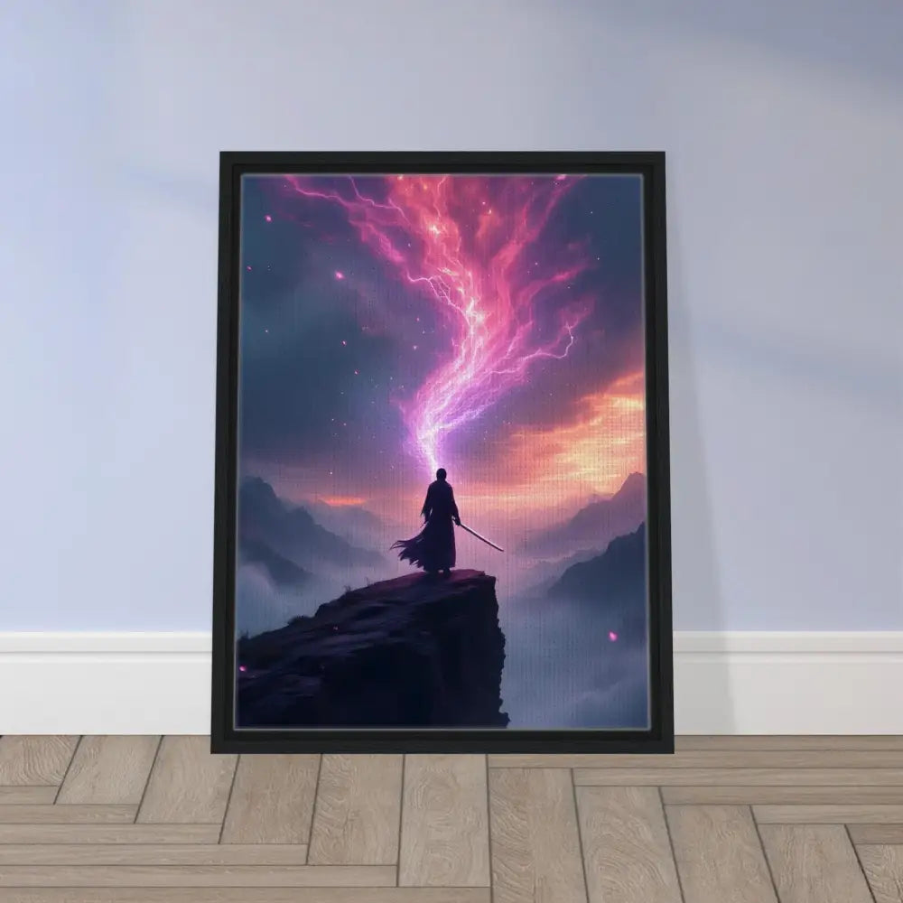 Framed fantasy art print titled Cosmic Cliff displayed on PixiOnyx Power Edge Canvas