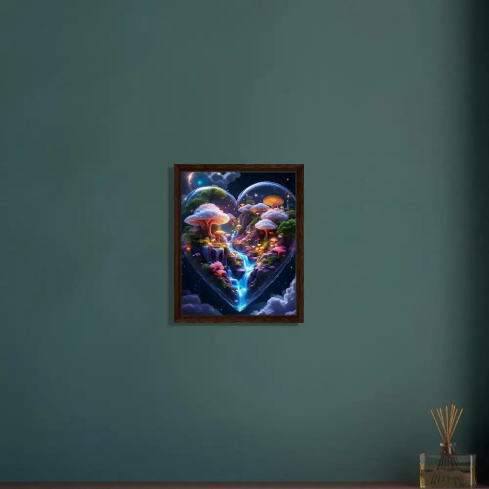 Framed heart-shaped fantasy landscape on PixiOnyx Enchanted Realms Frame product