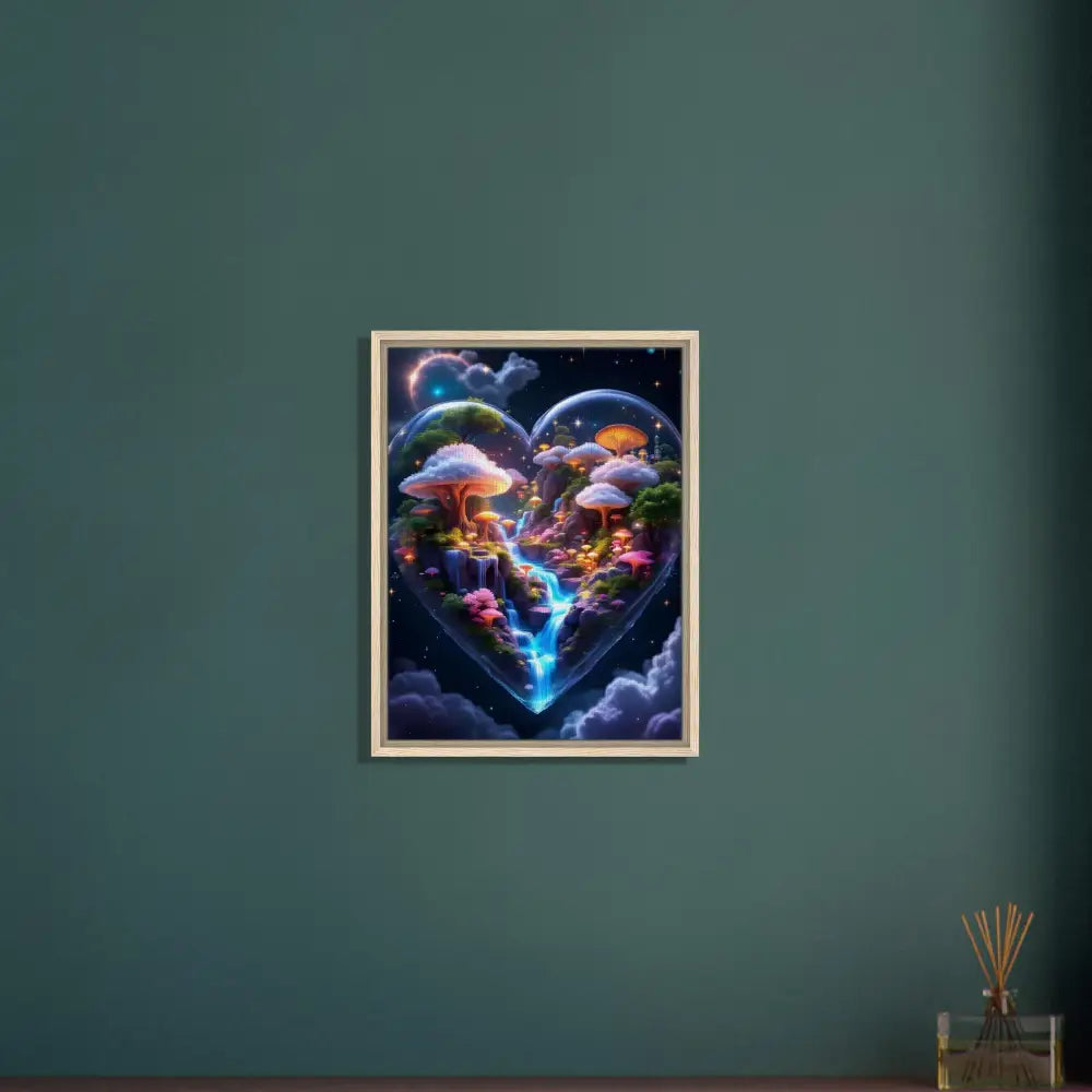 Framed Heart-Shaped Fantasy Landscape Canvas in PixiOnyx Enchanted Realms Frame