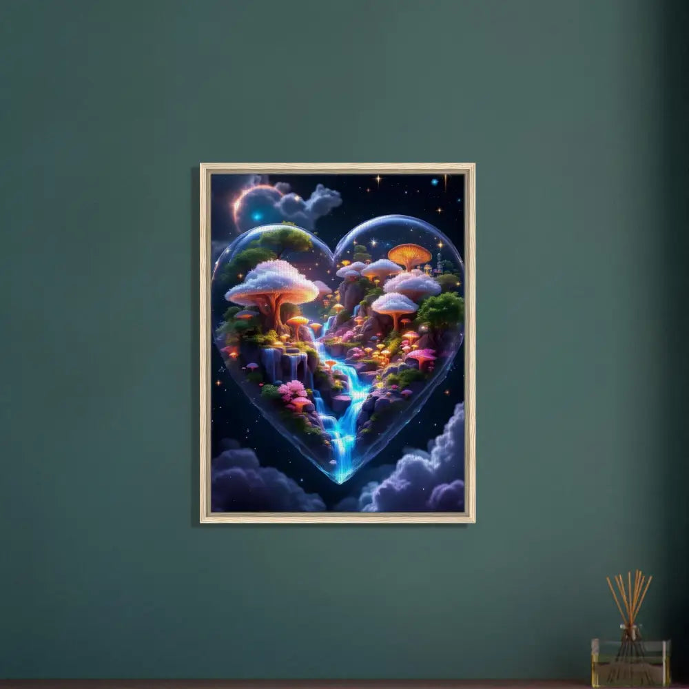 Framed Heart-Shaped Fantasy Landscape on PixiOnyx Enchanted Realms Canvas