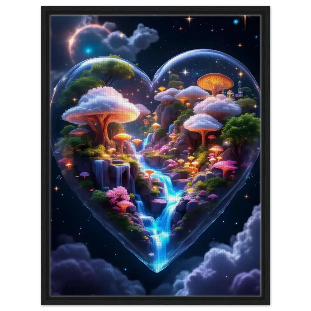 Heart-shaped fantasy landscape on PixiOnyx Enchanted Realms Frame Canvas