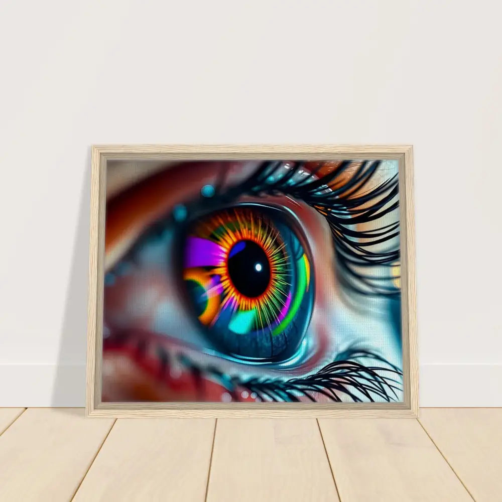 Framed psychedelic eye art canvas titled Cosmic Iris Portal of Vision by PixiOnyx Dreamscape