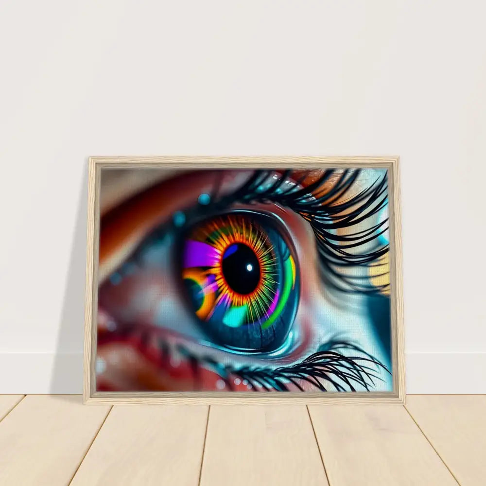 Framed rainbow eye art on Canvas titled Cosmic Iris Portal of Vision by PixiOnyx Dreamscape