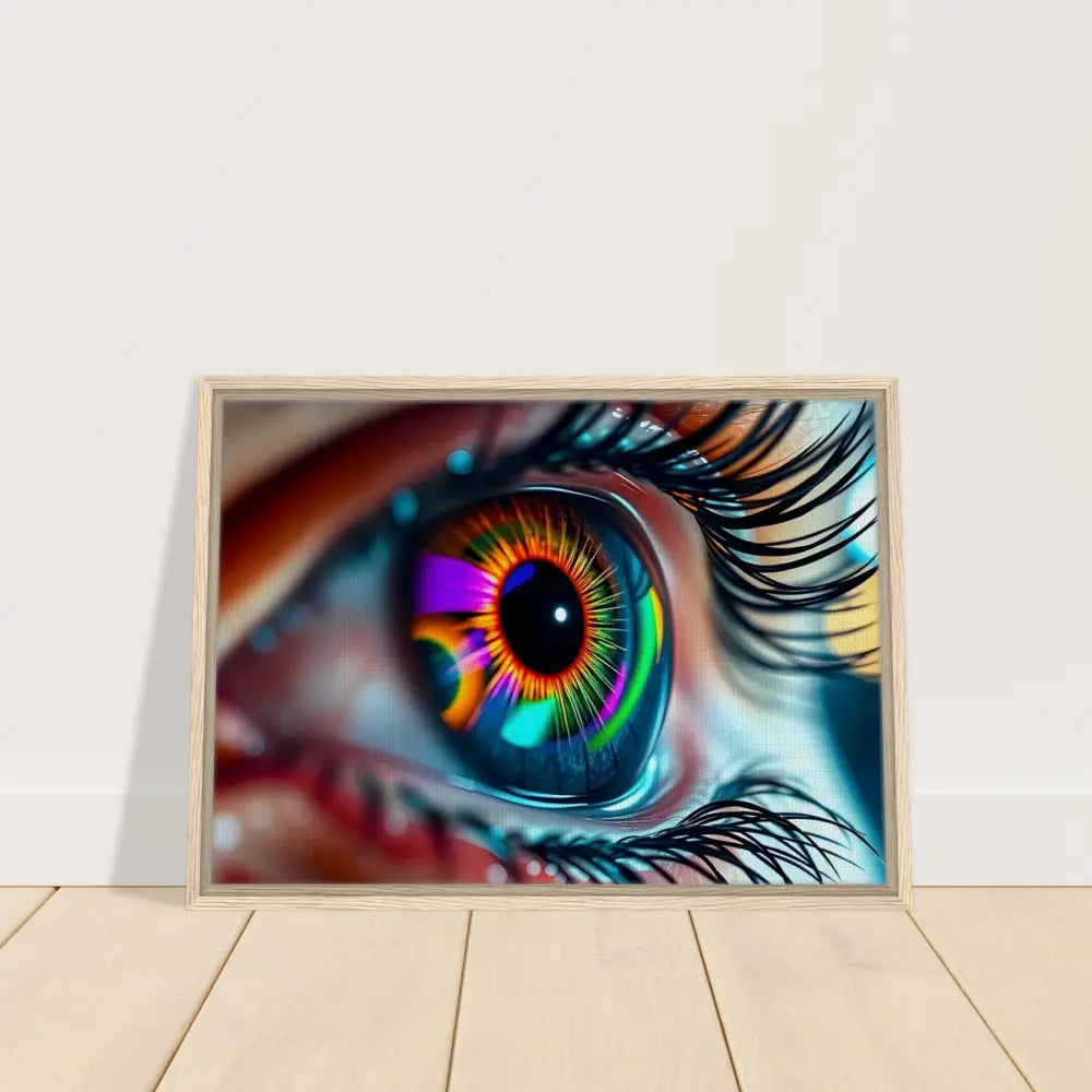 Framed psychedelic eye art canvas titled Cosmic Iris Portal of Vision by PixiOnyx Dreamscape
