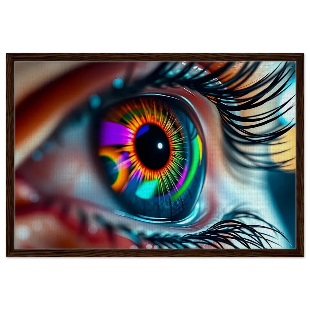 Framed Rainbow Eye Art on Canvas titled Cosmic Iris Portal of Vision by PixiOnyx