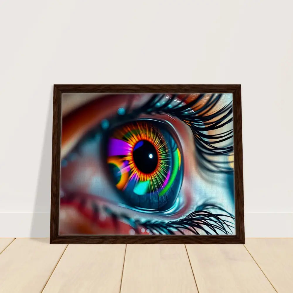 Framed psychedelic eye art on canvas titled Cosmic Iris Portal of Vision by PixiOnyx