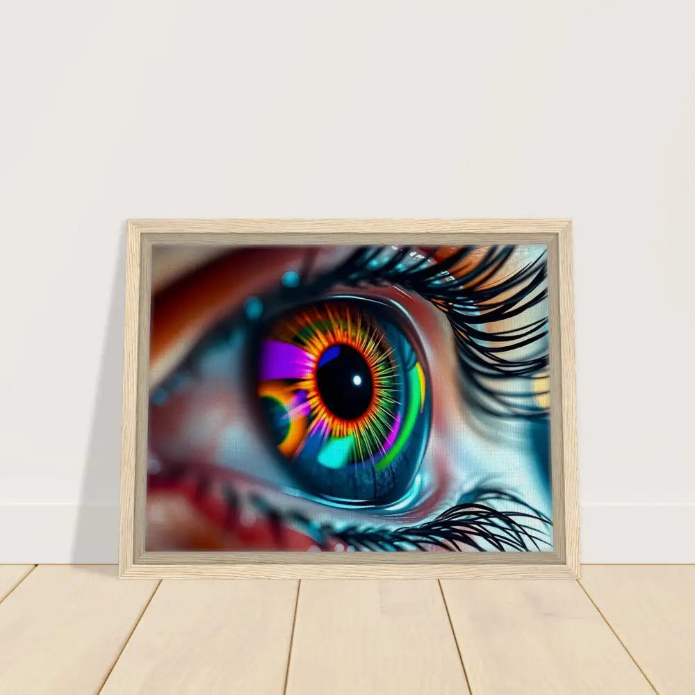 Framed psychedelic eye art on canvas in cosmic iris design for PixiOnyx Dreamscape Display