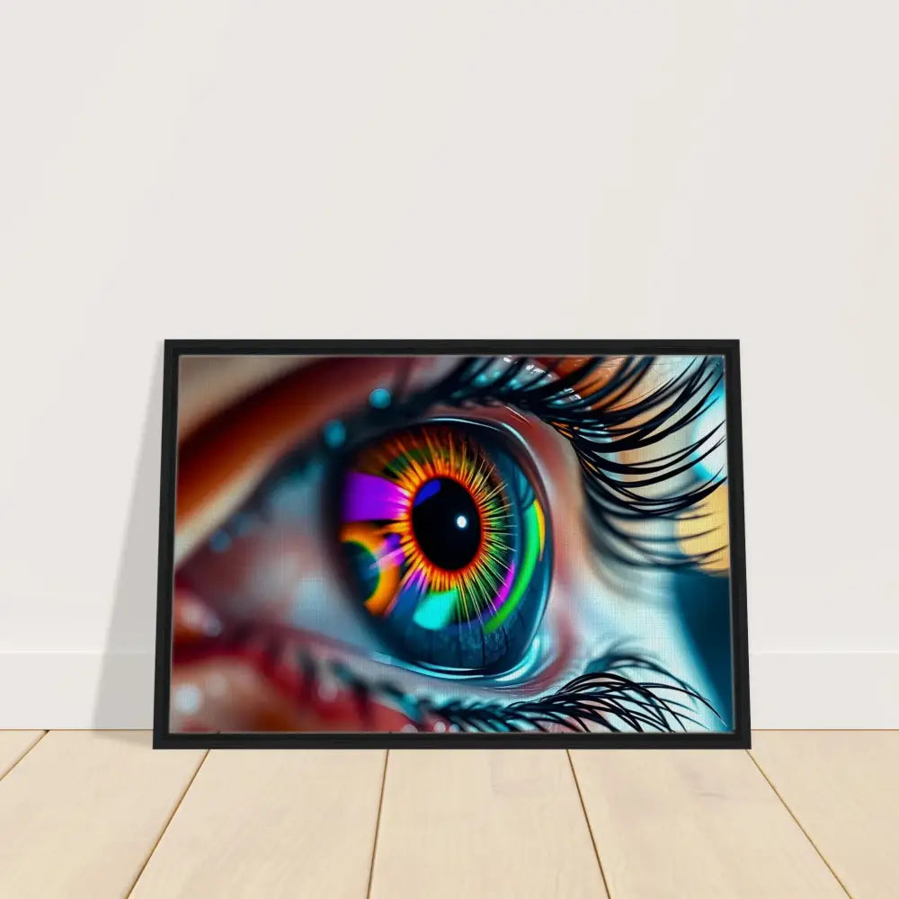 Framed colorful eye art from PixiOnyx Dreamscape Display Cosmic Iris Canvas