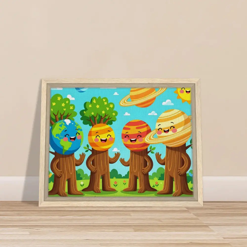 Framed cartoon planet characters from PixiOnyx Stellar Kids Art Cosmic Tree Friends