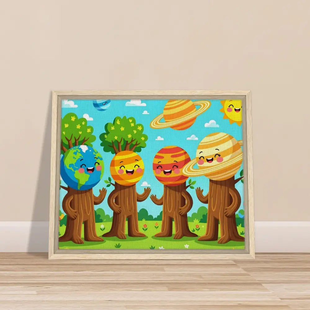 Framed cartoon planet characters art on canvas for Kids from PixiOnyx Stellar