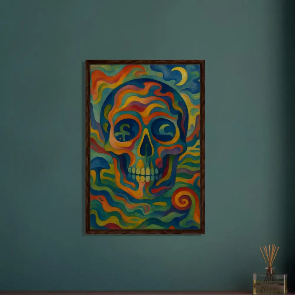 Colorful skull painting on framed canvas wall art titled Craniocolor by PixiOnyx