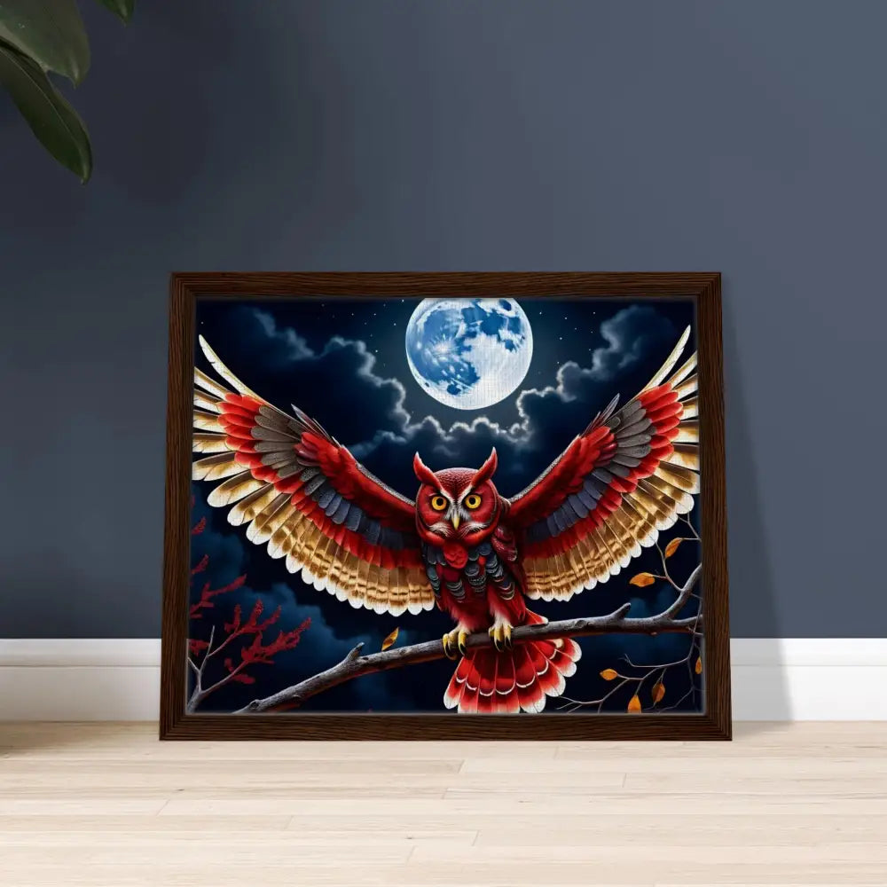 Framed Owl Art displayed in Framed Canvas Crimson Wings Unfurled by PixiOnyx Celestial