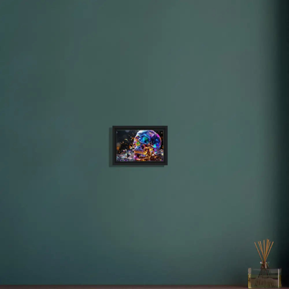 Framed iridescent skull artwork on Canvas for PixiOnyx Cosmic Luxe Crystal Skull Prism