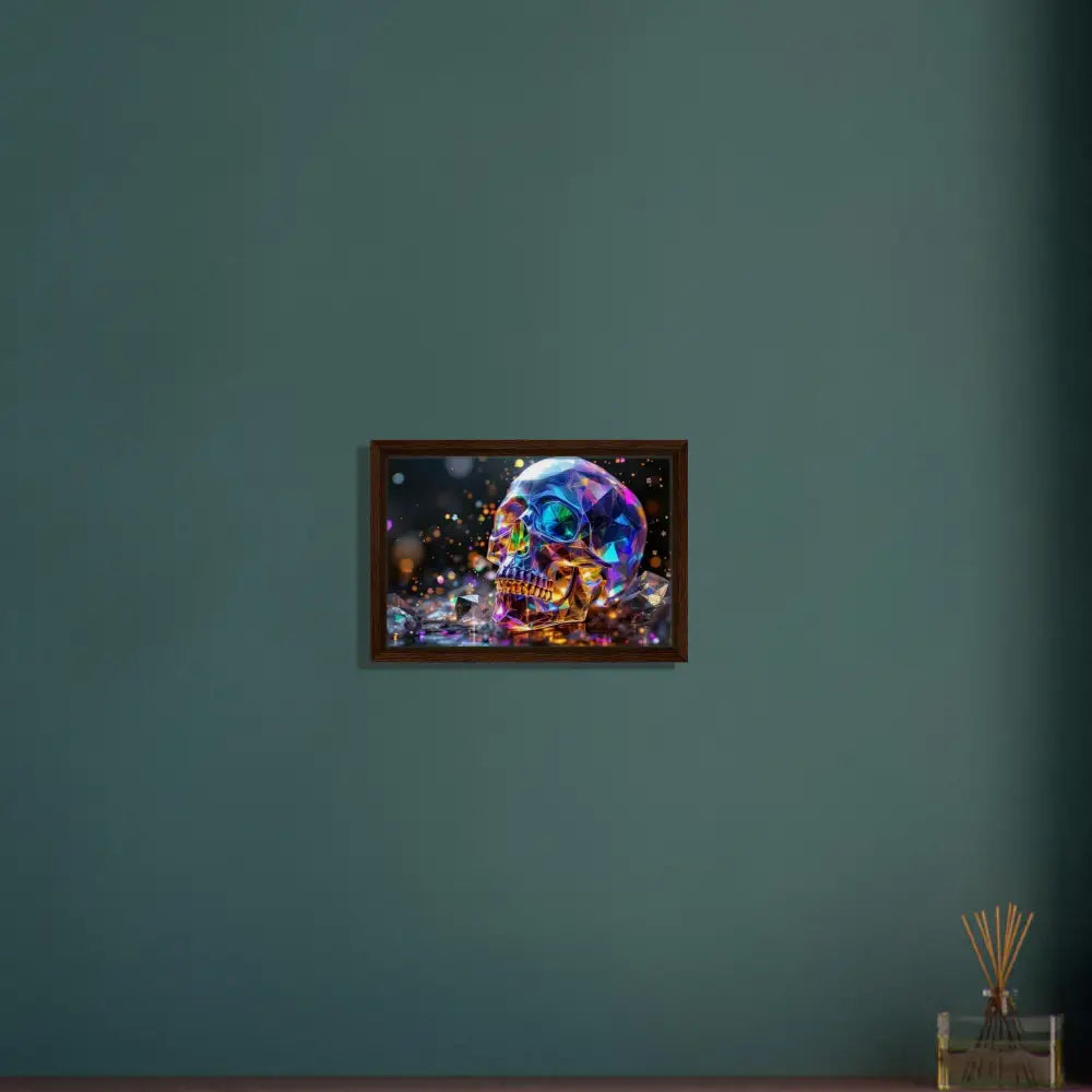 Framed colorful skull artwork on Canvas titled Crystal Skull Prism from PixiOnyx Cosmic Luxe