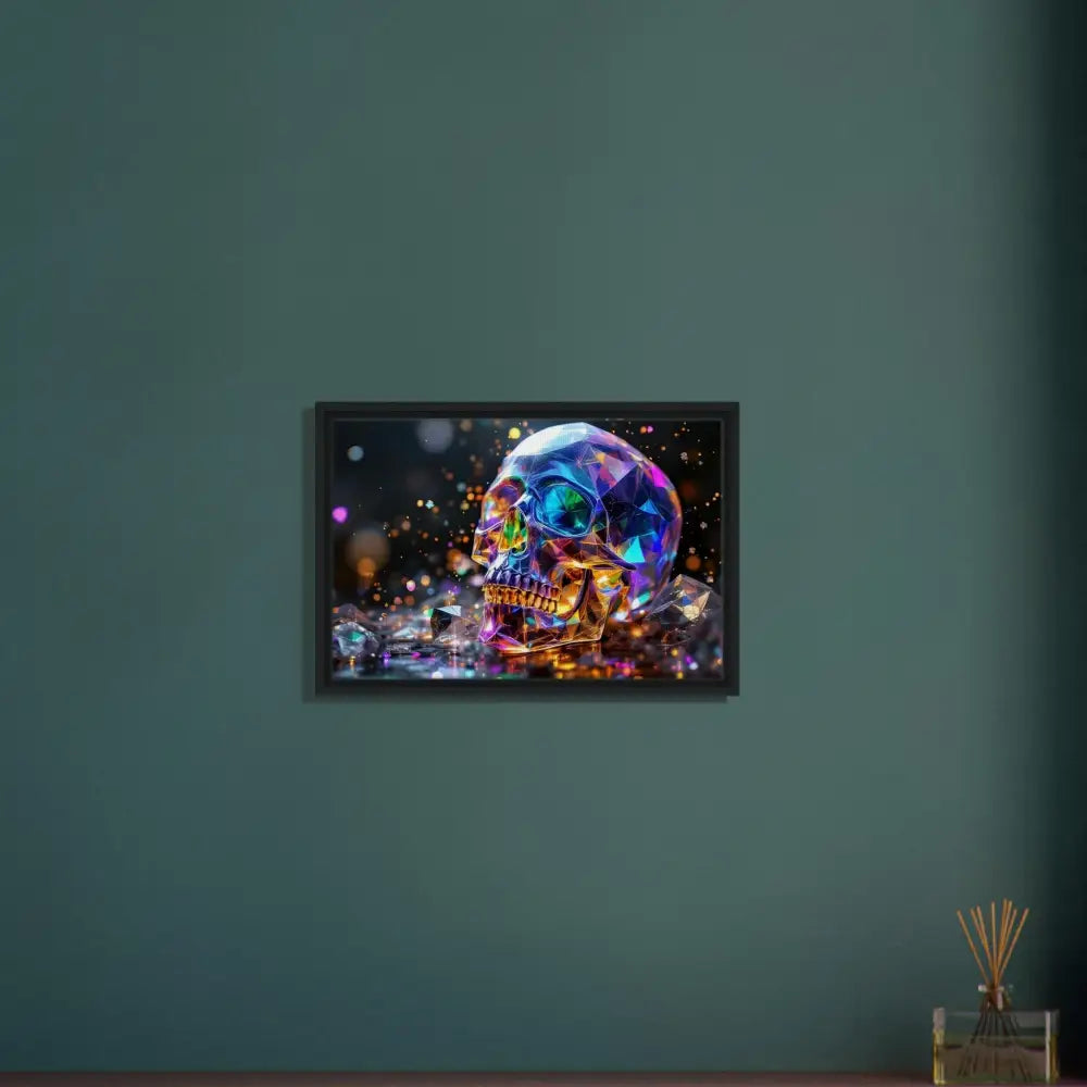 Framed crystal skull art displayed in PixiOnyx Cosmic Luxe Canvas piece