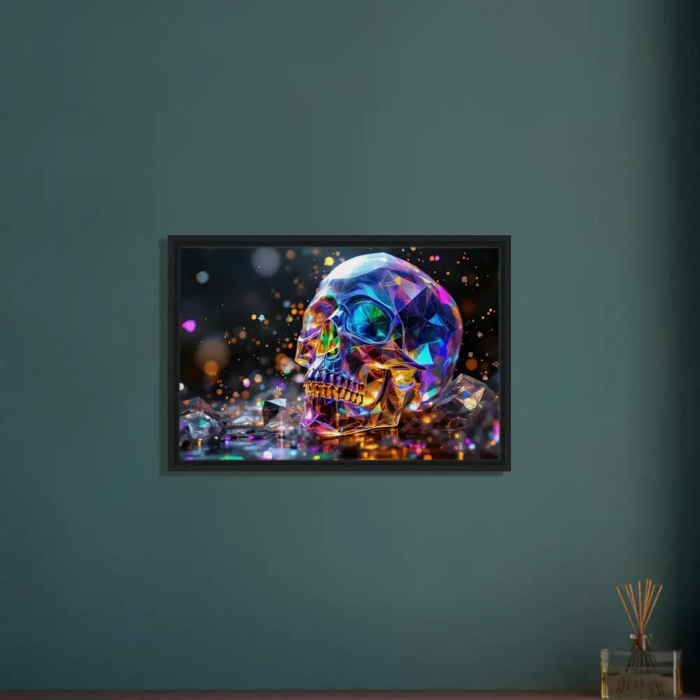 Framed crystal skull artwork on canvas in PixiOnyx Cosmic Luxe style