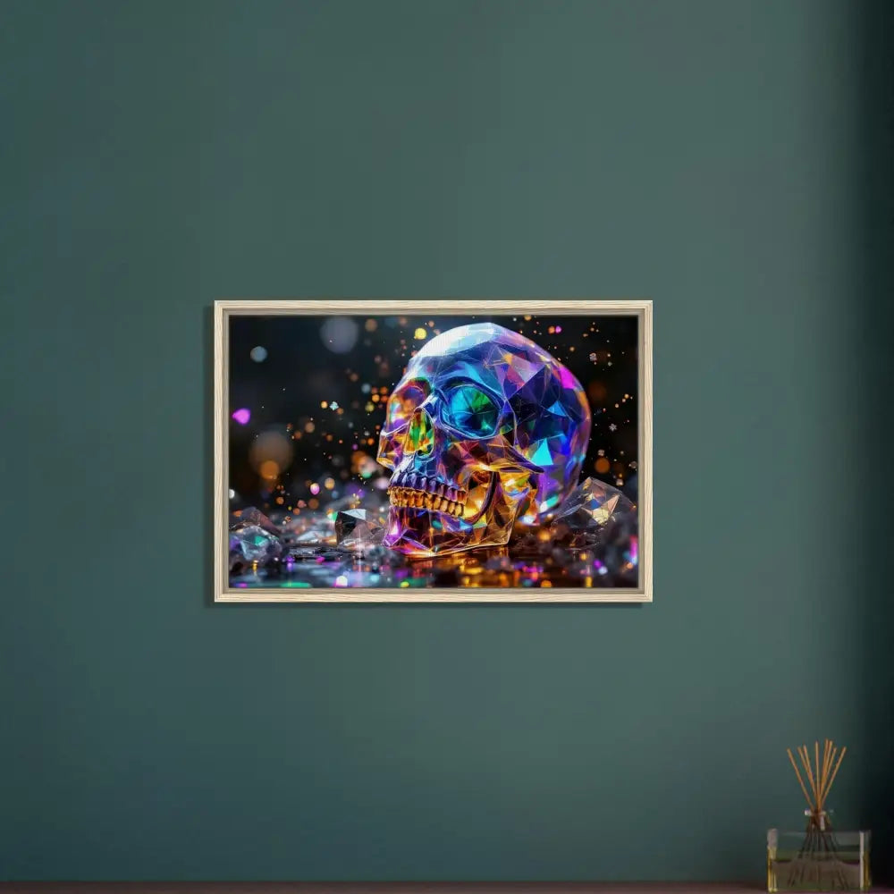 Framed crystalline skull artwork on canvas from PixiOnyx Cosmic Luxe collection
