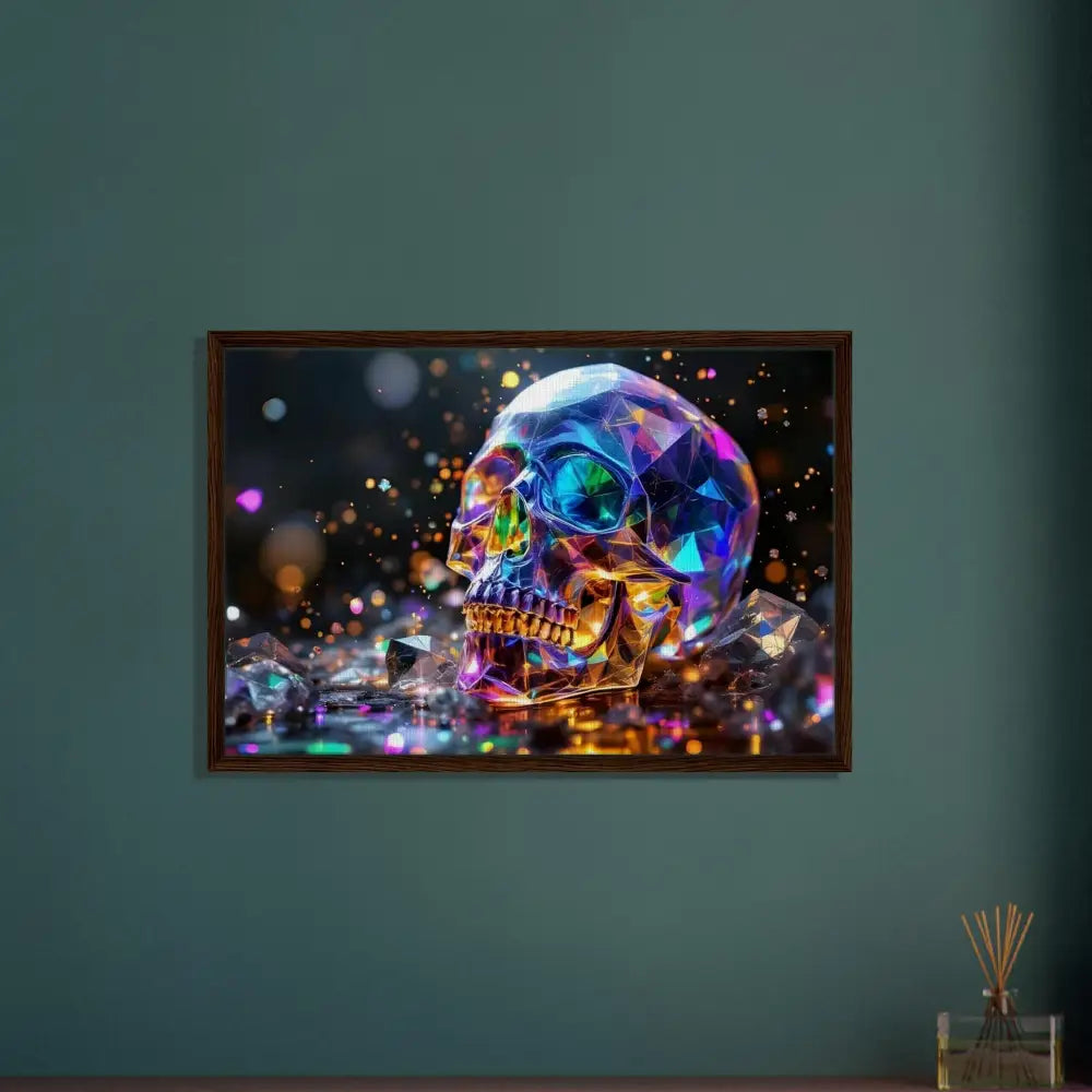 Framed crystalline skull artwork on Canvas titled Crystal Skull Prism by PixiOnyx Cosmic Luxe