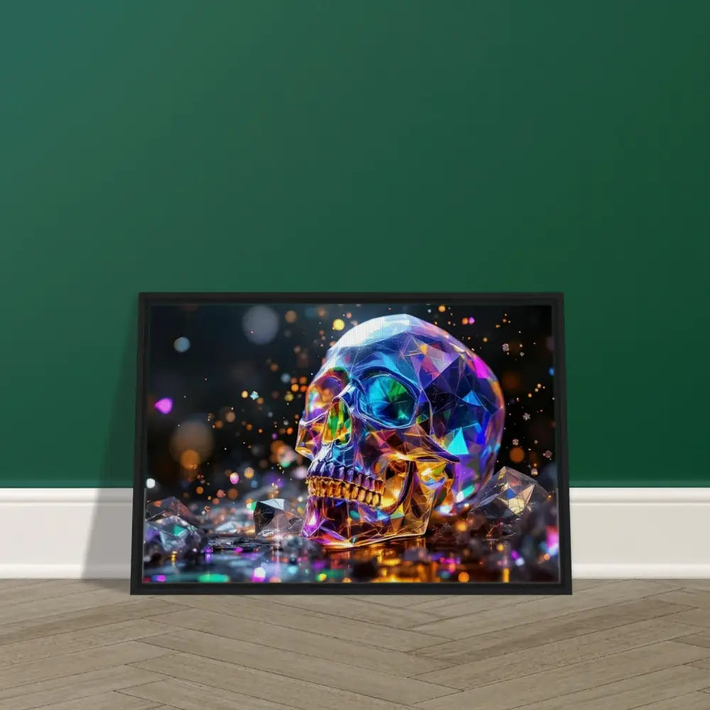Framed colorful geometric skull artwork on canvas in PixiOnyx Cosmic Luxe collection