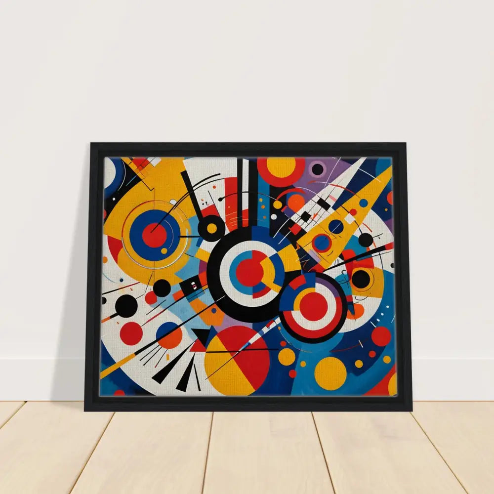 Framed abstract geometric art on canvas displayed in PixiOnyx Dynamic Balance product