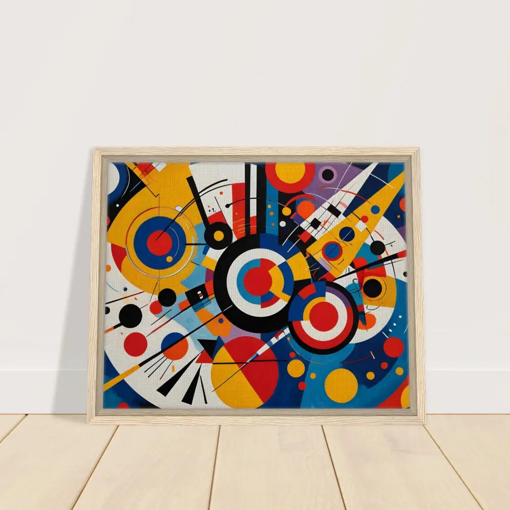 Framed abstract geometric art on canvas in dynamic balance for modern home decor
