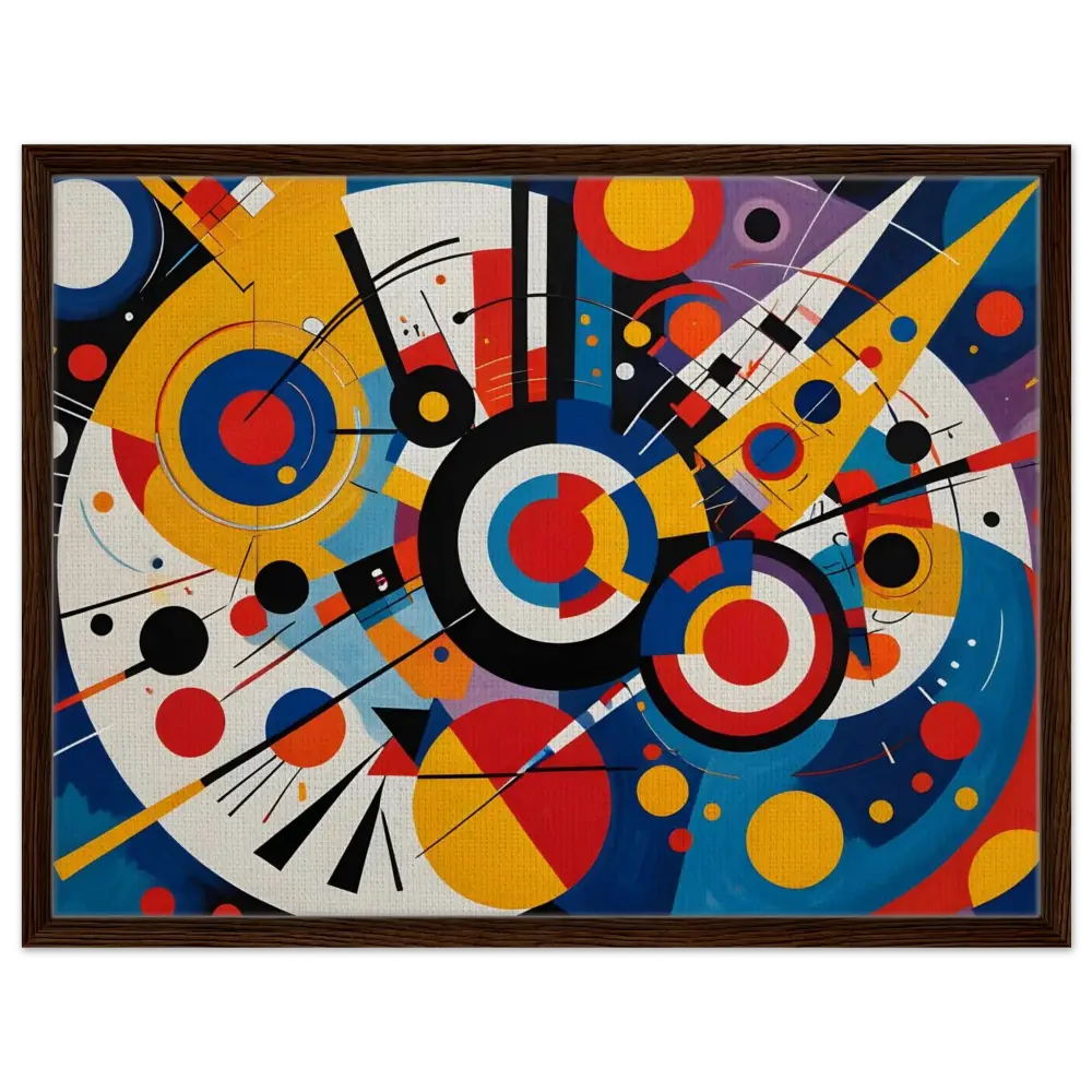Framed abstract geometric painting titled Dynamic Balance displayed in PixiOnyx Canvas