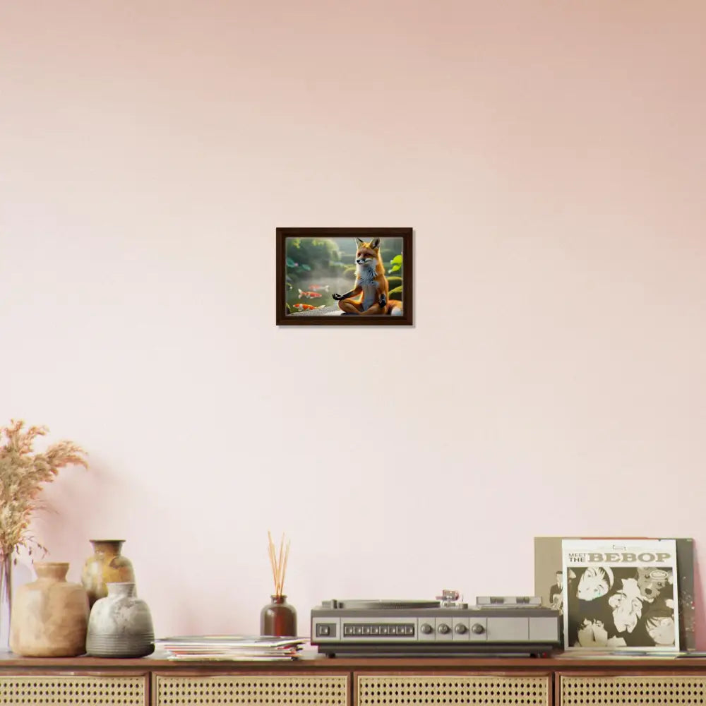 Framed canvas art of a meditating fox from PixiOnyx Garden Shrine Series