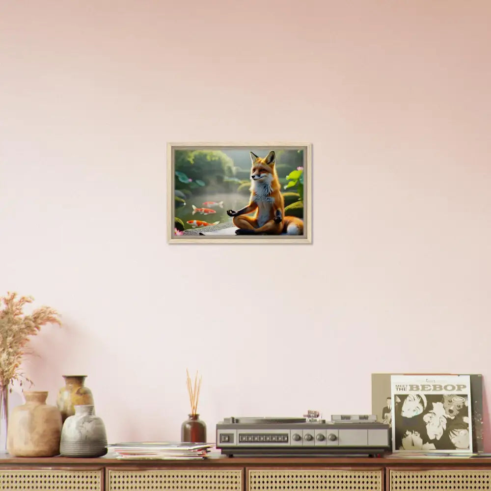 Framed canvas art of a fox meditating from PixiOnyx Garden Shrine Series