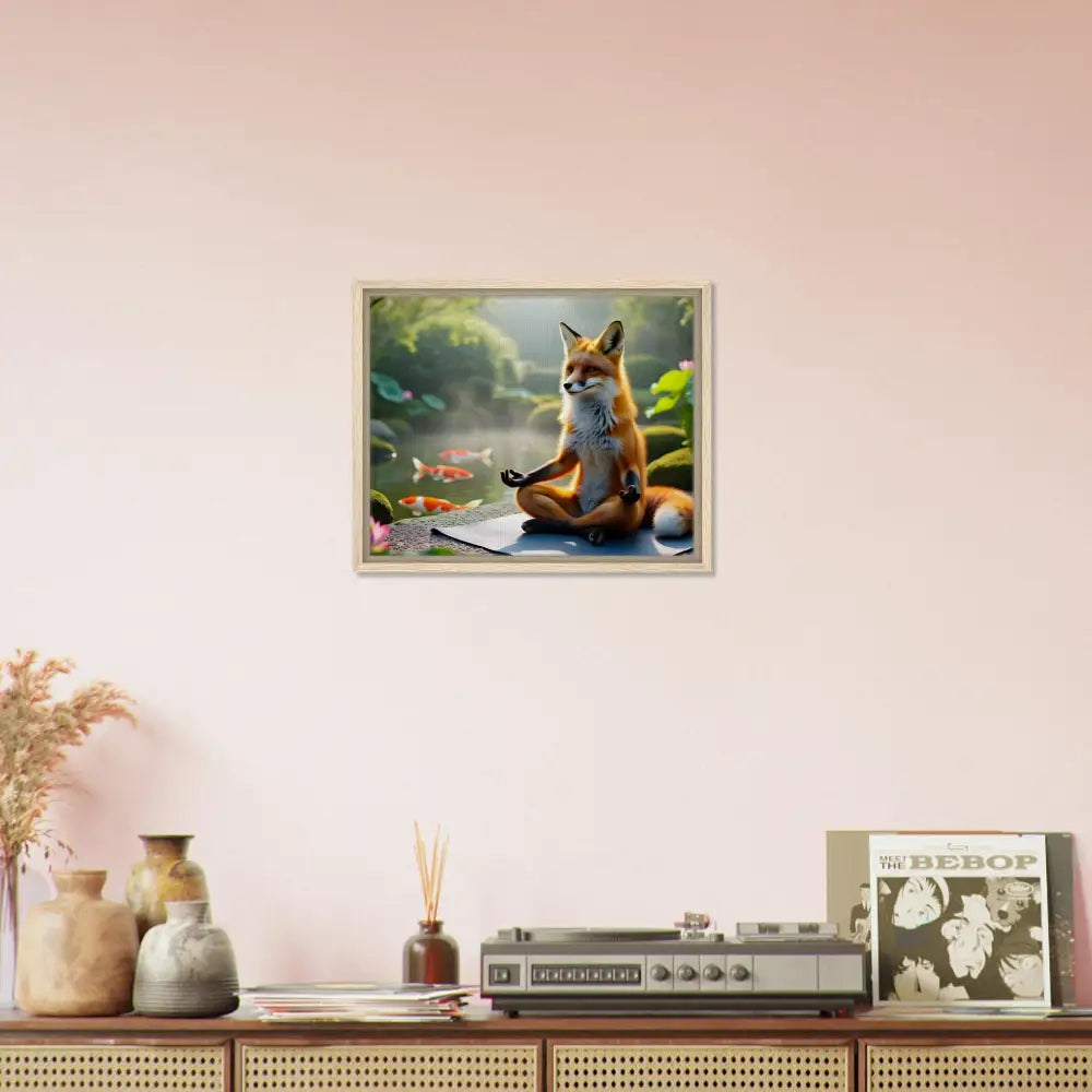 Framed Fox meditating artwork from PixiOnyx Garden Shrine Series titled Foxasana