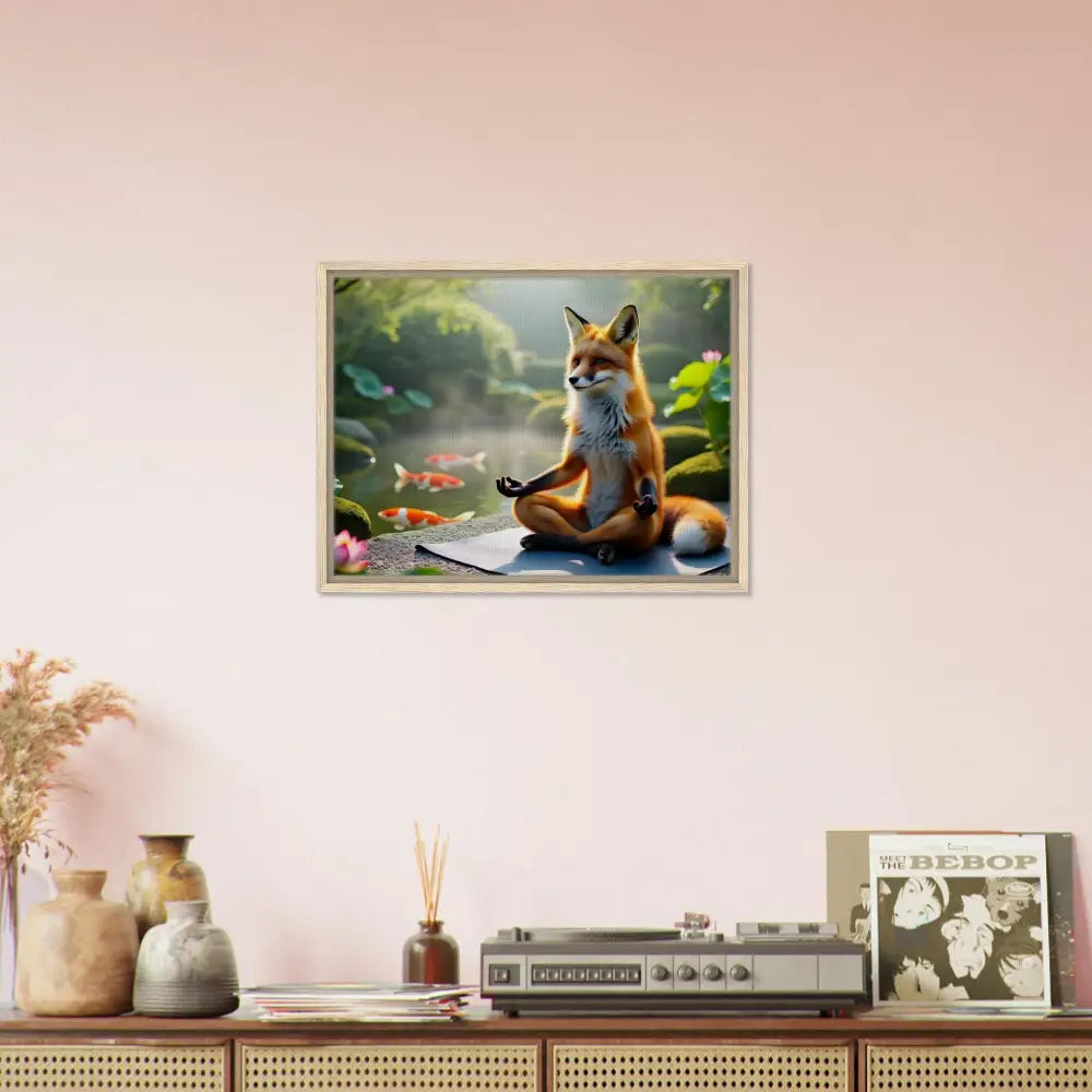 Framed fox meditation art from PixiOnyx Garden Shrine Series Canvas featuring peaceful fox design