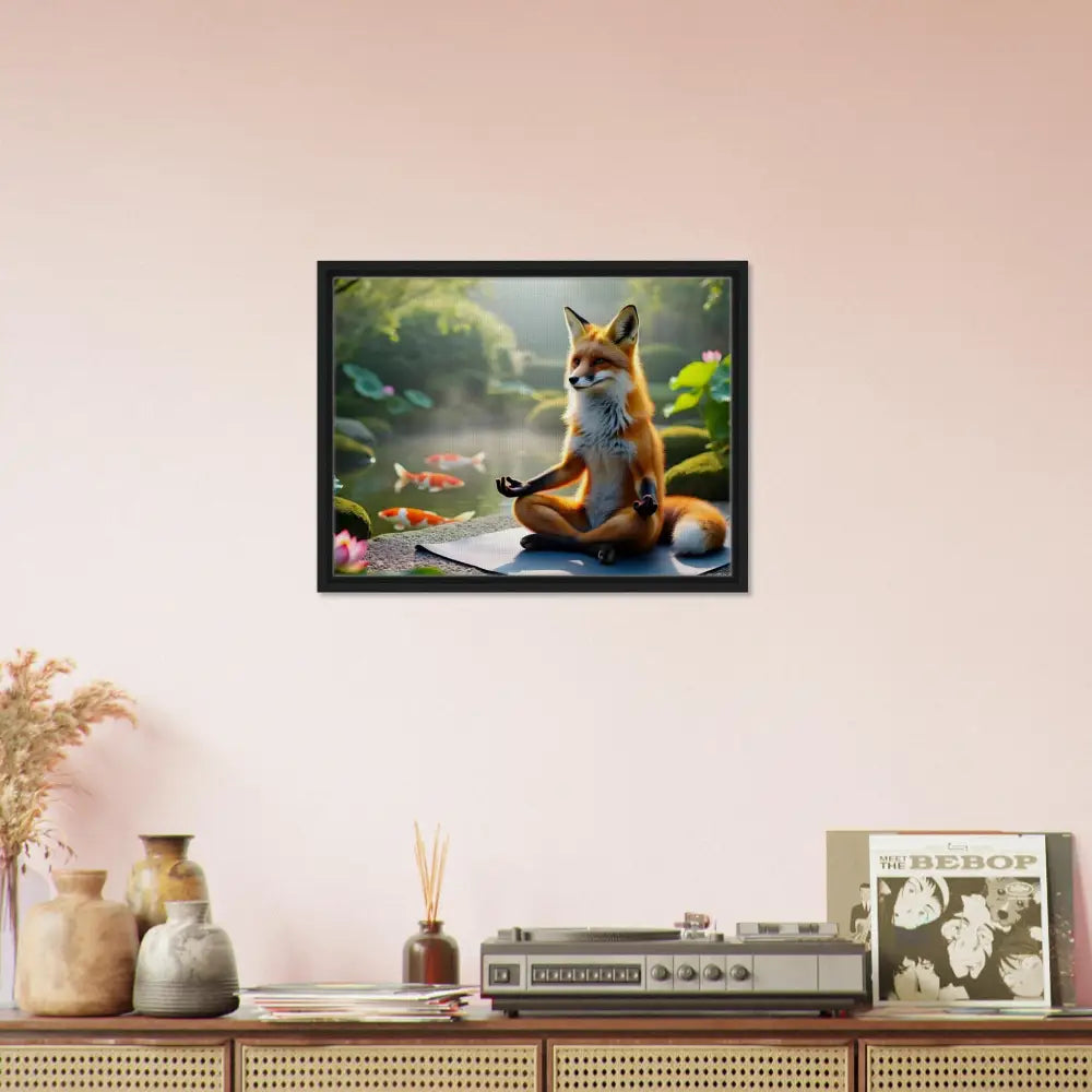 Framed Canvas Foxasana fox meditating artwork from PixiOnyx Garden Shrine Series