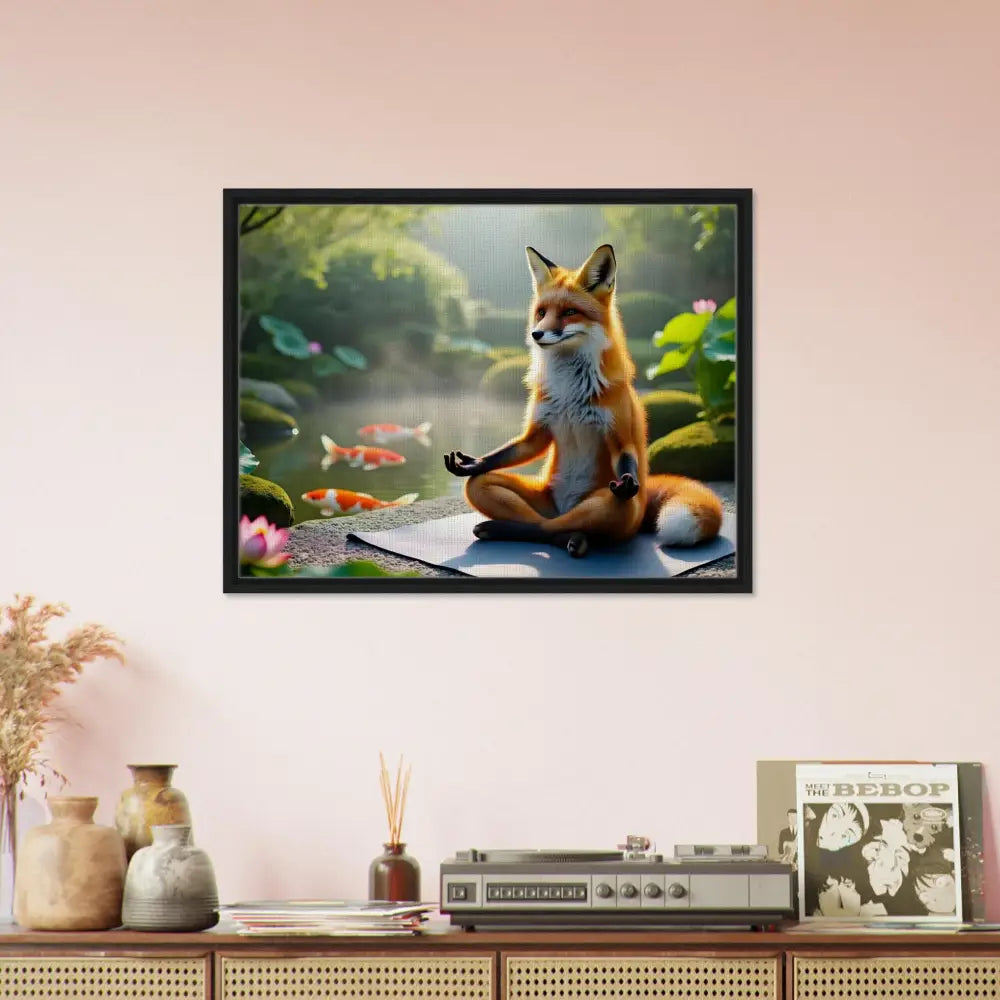 Framed Canvas Foxasana meditating artwork from PixiOnyx Garden Shrine Series