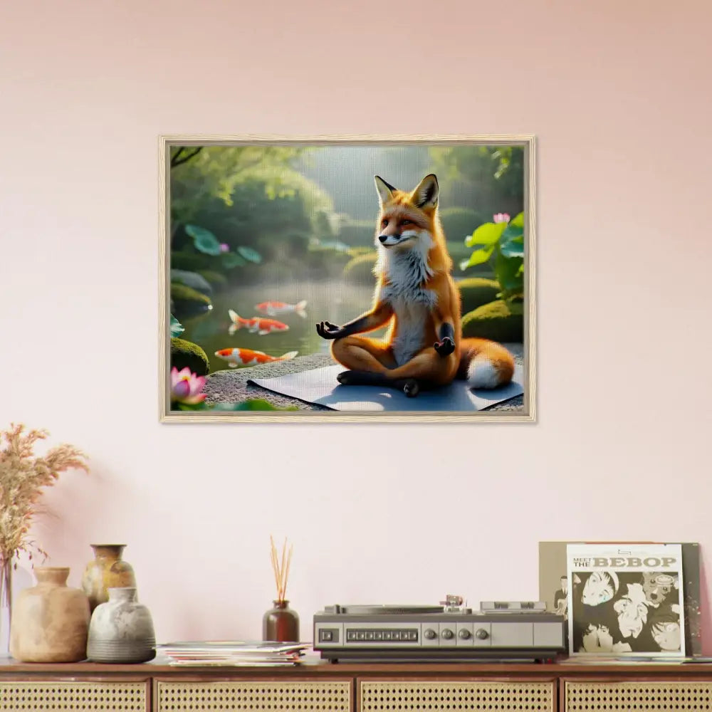 Framed Canvas Foxasana by a Pond from PixiOnyx Garden Shrine Series