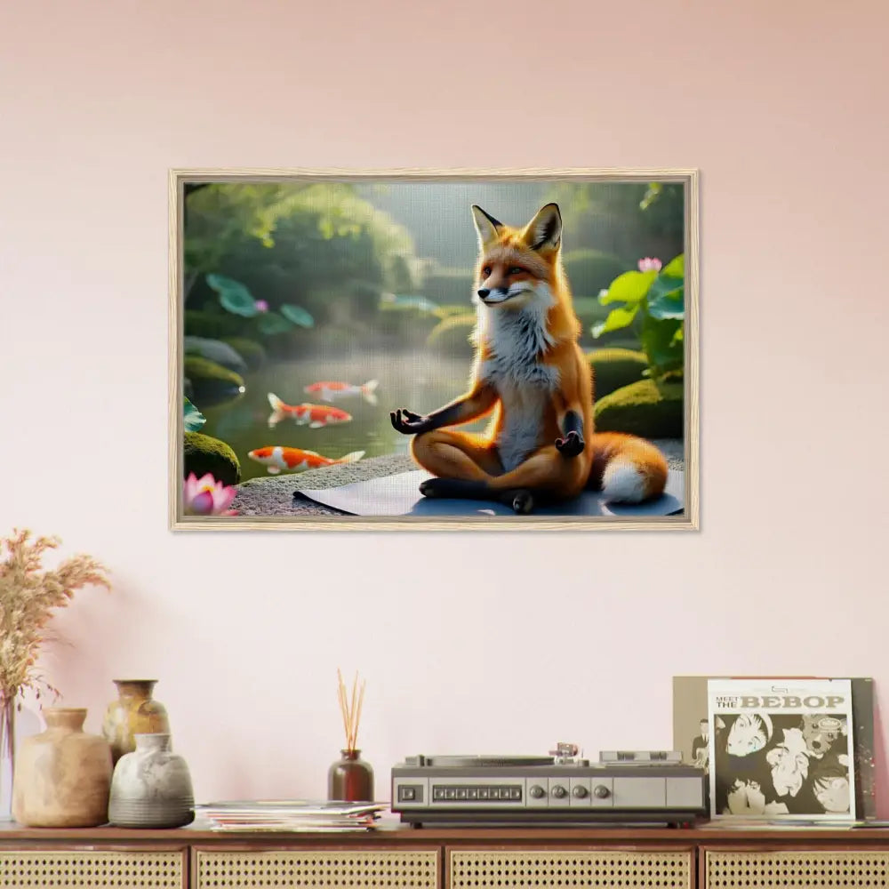 Framed fox meditation art from PixiOnyx Garden Shrine Series on canvas