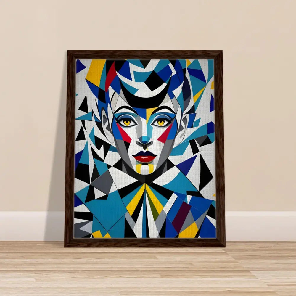 Framed geometric portrait artwork on PixiOnyx Dreamscape Canvas titled Fragmented Muse