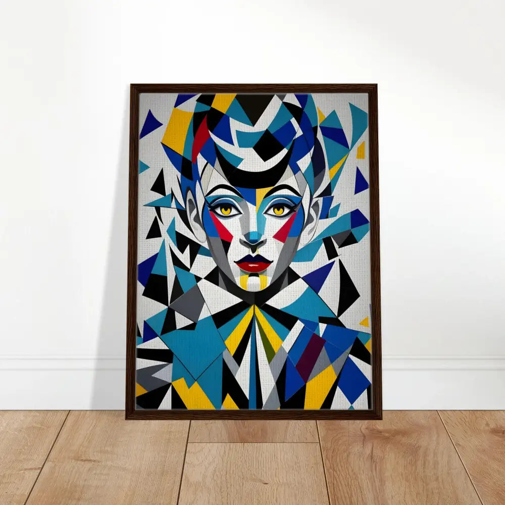 Framed geometric portrait artwork on PixiOnyx Dreamscape Canvas product display